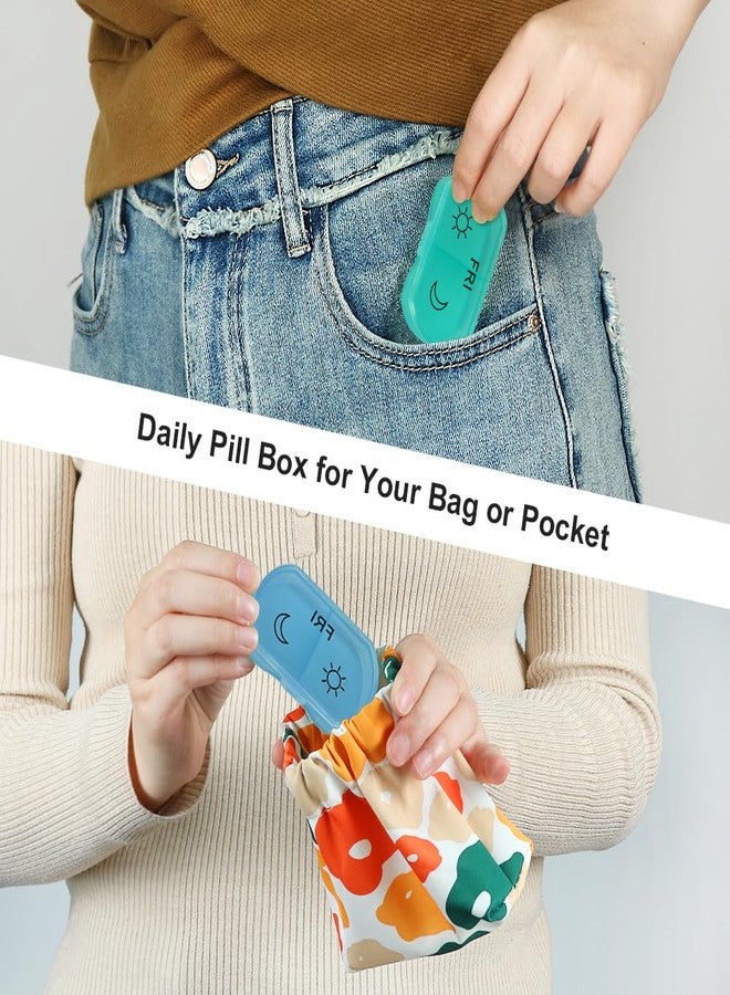 HRX Package Little Daily Pill Box Case AM PM for 7 Day, Small Pocket Purse Pills Holder, Cute Drug Organizer Container 2 Times a Day - Image 3